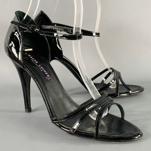 RALPH LAUREN Size 7.5 Black Patent Leather Strappy Sandals - Picture 1 of 8